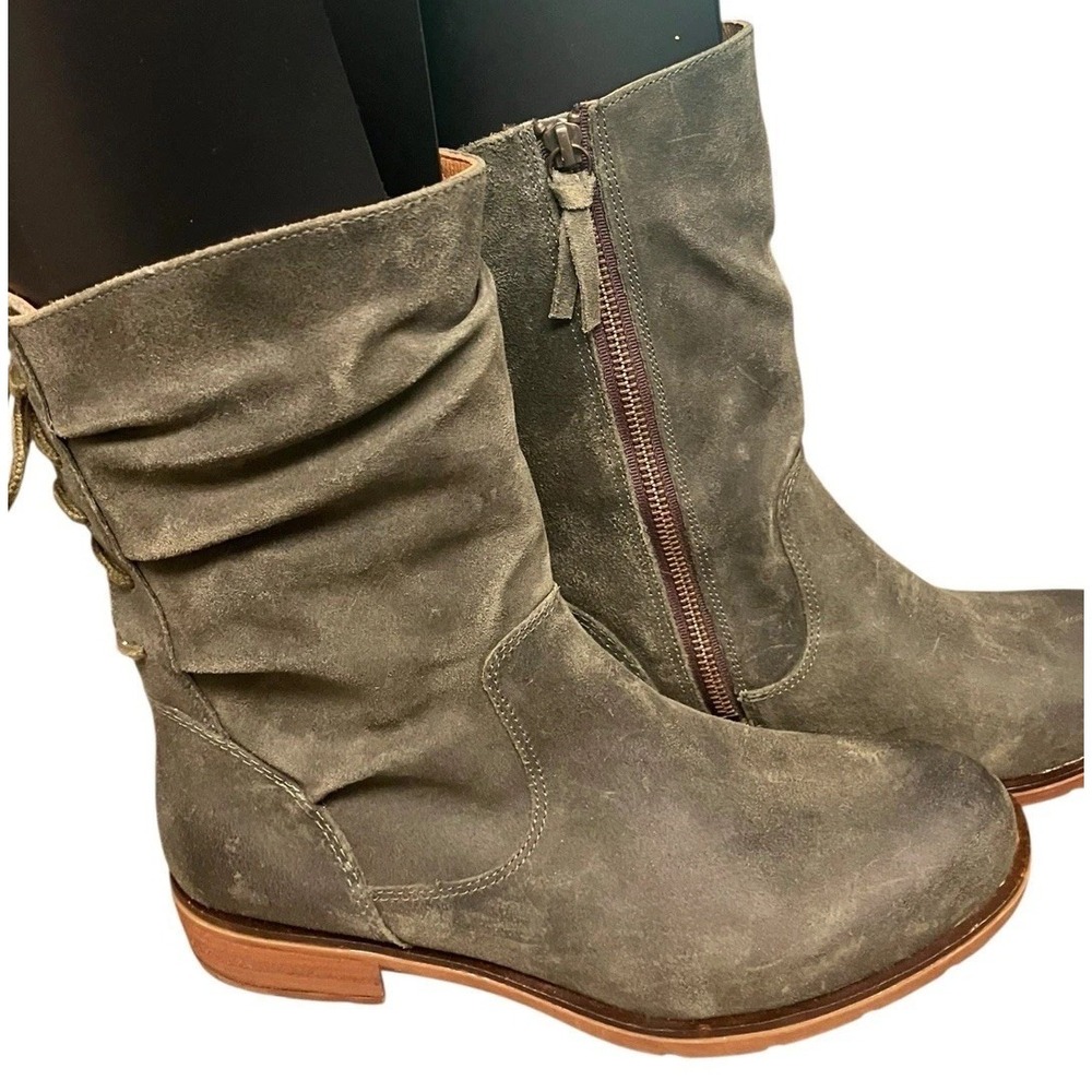 NWT Sofft Sharnell Western Boho Slough Low Boot Soft Lace Back Green Suede 9